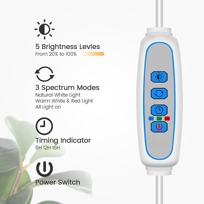 Grow Light, Full Spectrum Plant Lights with Stand, for Large Plants | 6000K 80LEDs Floor Grow Lamp, 3 Color Modes, Timer 6/12/16H, 5 Dimmable Levels, 67'' Adjustable Height, Gooseneck