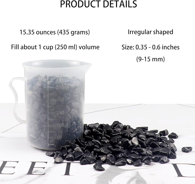 0.96LB Decorative Stones Fish Tank Gravel Succulent Rocks Natural Pebbles Vase Filler Aquarium Decor Crushed Quartz Polished Irregular Shaped Bulk - Black Obsidian