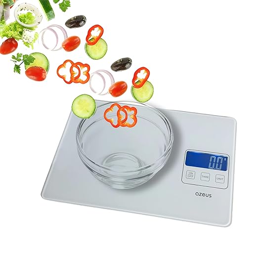 AZEUS Food Scale with USB Rechargeable, Digital Kitchen Scale with 6 Units, High Precision to 0.04 oz /11lbs Capacity, Weight Range from 3g-5000g (White)
