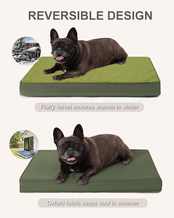 KSIIA Orthopedic Dog Bed Crate Waterproof Pet Mats for Medium Dogs Deluxe Plush Washable Pet Bed with Egg Crate Foam & Removable Cover, 29 x 18 Inch, Green