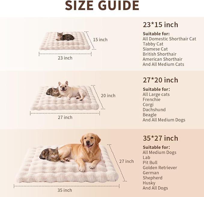 SOMAHE Cat Bed Mat, Soft Plush Faux Fur Kneading Pet Bed, Machine Washable Cat Sleeping Pad for Indoor Cats & Kittens, Non-Slip Fluffy Cat Rug for Couch Sofa Floor, 23x15 Inch White