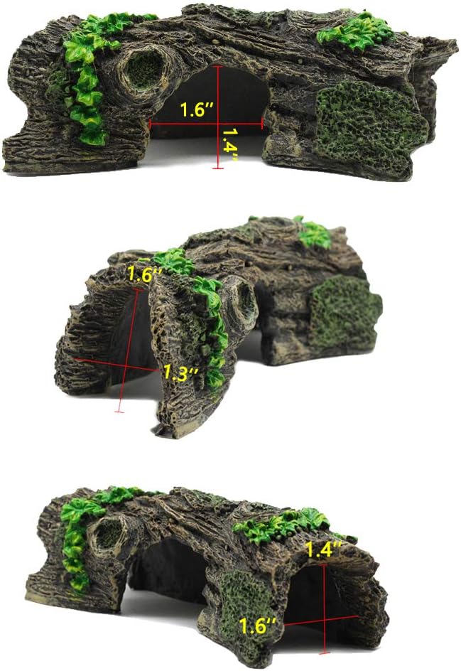 2PCS Small Aquarium Trunk Decoration Hollow Tree Trunk Hideout Log Hideaway Fish Tank Resin Wood Ornament Reptile Habitat Cave for Fish and Shrimp to Swim(6.7X 3.3 x 3'')