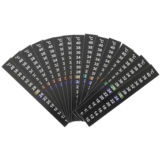 Stick on Thermometer Strip Aquarium Temperature Sticker with Color Changing LCD Display 10-40 Easy Read Adhesive Temperature Indicator for Fish Tanks 10 Pack