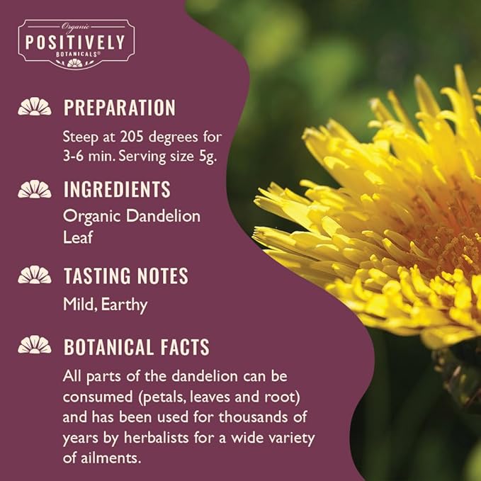 Organic Positively Botanicals Company, Dandelion Leaf, Herbal Loose Leaf Botanical, 4 Ounce