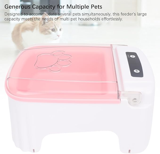Automatic Cat Feeder with Timing Large Capacity, Automatic Feeder Wet Food with Non Tipping Base, Pet Dispenser Suitable for Cats Dogs Household Daily Feeding (Pink)
