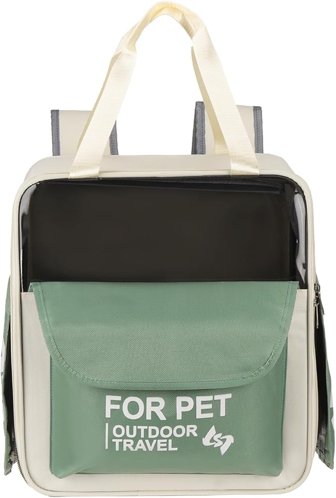 Pet Backpack Carrier, Portable and Ventilated, Oxford Cloth, Dogs Cats and Small Animals Travel Bag 12.6" Up to 16.5 Lbs, (Green), Intended for Hiking/Camping/Traveling