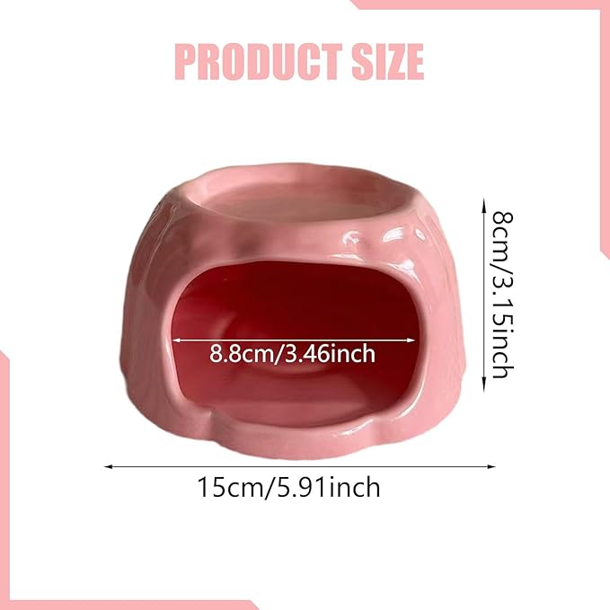 Hamster House Ceramic Hideout Small Animal Food Bowl Pudding Shaped Decorative Habitat Suitable for Hamster Cage Pet Gift Home Decoration, Pink