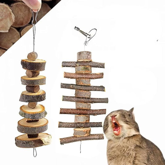 Rabbit Chew Toys, 2Pcs Bunny Chew Toys for Teeth Grinding, Natural Rabbit Toys Apple Wood Treat for Guinea, Hamsters, Pigs, Bunnies, Chinchillas, Small Pets