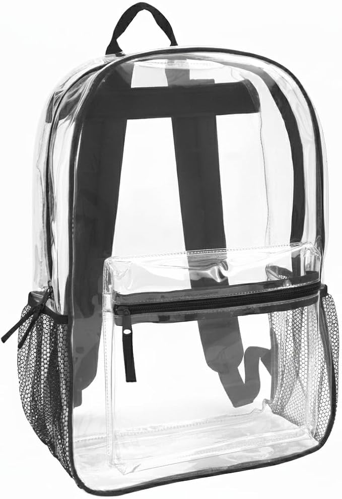 Trail maker Clear Backpack Heavy Duty with Padded Straps, Side Pockets for Kids, Boys, Girls, School, Stadium Approved Events
