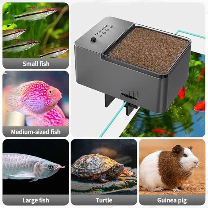 300ml Automatic Feeder for Aquarium Vacation Timer for Fish Tank Food Adjustable Auto Fish Feeder Dispenser for Pellets Strips 8/12/24/48H Timer Battery Operated(Not Included)