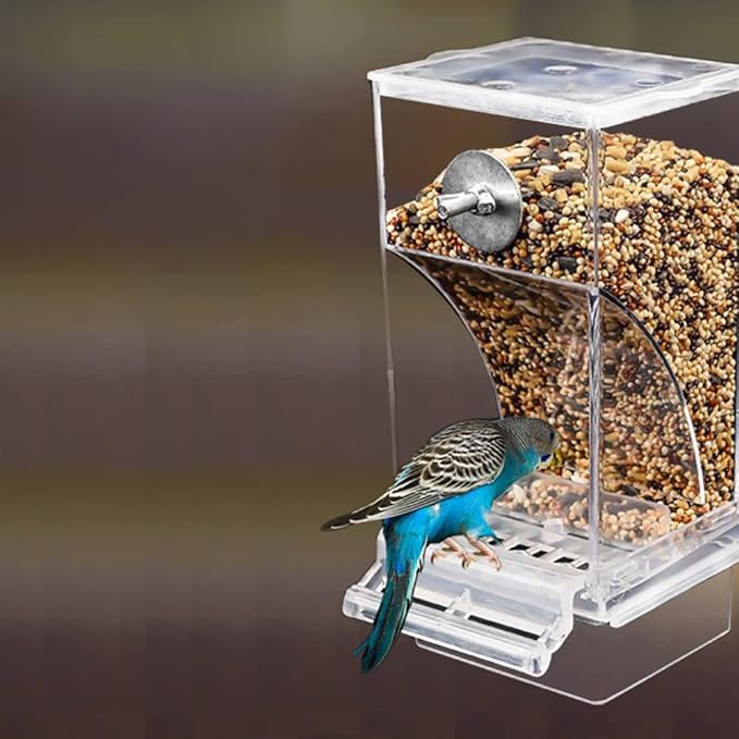 No Mess Bird Feeder Automatic Parrot Feeder Cage Accessories, Clear Parakeet Seed Container Food Feeder for Cage, Cockatiel Finch Lovebirds Budgies Canary (A)