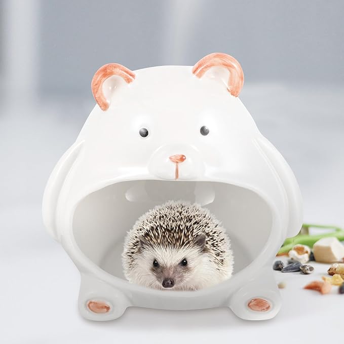 Ipetboom Ceramic Hamster House Small Animal Pet Hideout Bear Shape Ceramic Cool Nest Hamster Bath House Cave Mini Hut Cage for Chinchilla Gerbils Hedgehog