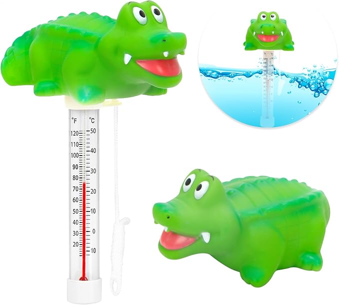 XY-WQ Alligator Floating Pool Thermometer with String, Easy-Read | Large size easy-read scale and included string for swimming pools, spas, hot tubs and ponds.