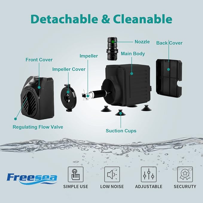 FREESEA Small Aquarium Fountain Pump: Adjustable Flow with 7.2ft High Lift | 550GPH 30W Submersible Water Pumps for Small Pond | Waterfall | Outdoor | Statuary | Hydroponic (550GPH)