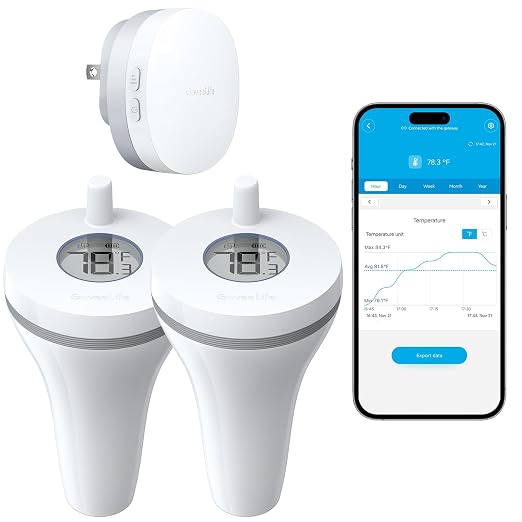 GoveeLife WiFi Pool Thermometer P1 Wireless, Water Thermometer, 2 Set | Easy Read Digital Pool Thermometer Floating, IPX7 Waterproof, APP/Email Alert, 328ft Range for Swimming, Pond, Bath,SPA