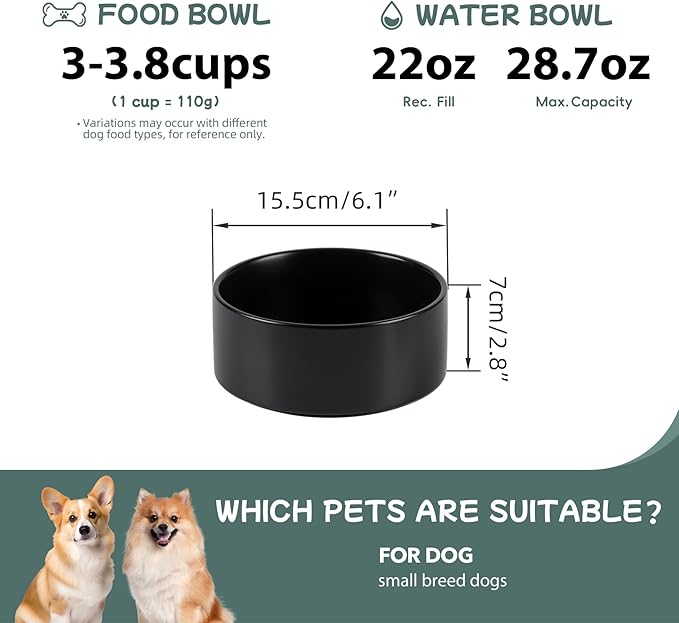 Havniva 6.1” Dog Bowl Ceramic Dog Food and Water Bowl, Durable Dog Water Bowl with Non-Slip Rubber Base Large Capacity Feeding Dishes for Small & Medium Dogs