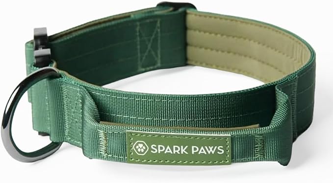 Spark Paws Tactical Dog Collar - Heavy Duty, Premium Quality, Thick and Durable for Large and Medium Dogs - Solid Green - L