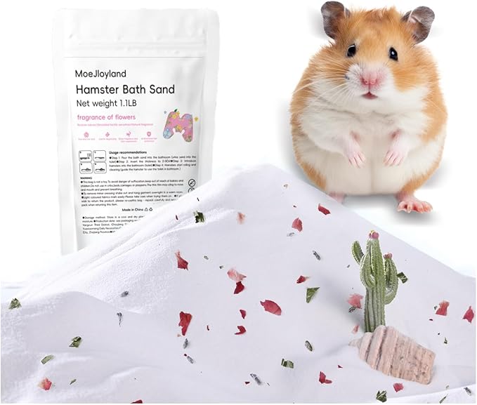 Hamster Sand Bath - Whit Fine Sand Hamster Bedding Reptile Silica Sand Gerbil Hideout for Hamster Chinchillas Gerbil Small Animals Small Pets (Flower Scent, 1.1 lb)