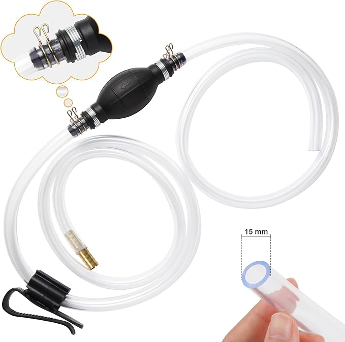 H-veenjor Gasoline Siphon Hose Pump, Hand Water Transfer Pump | Gas Siphon Pump for Water Oil Petrol Diesel, Manual Fuel Pump with 2 Premium PVC for Lawnmover Motocycle Tractor Fish Tank