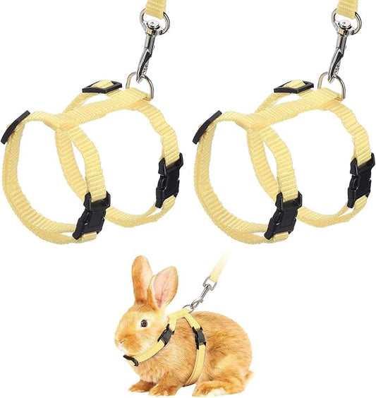 Rabbit Harness and Leash, Escape Proof Bunny Cat Leash Small Animal Harness Soft Adjustable Buckle(2Pcs, Beige) for Bunny Kitten Cats Puppies Walking Hiking Training