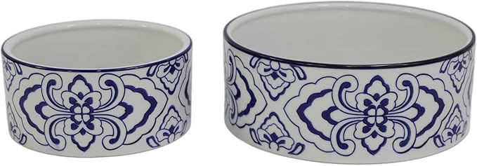 Blue & White Porcelaine Dog Bowls, Non Slip 6" Ceramic Cat Food and Water Bowls, Pets Breed Dogs Dish for Middle and Small Dogs Puppy,Dishwasher & Microwave Safe, 27 OZ or 3.5 Cups