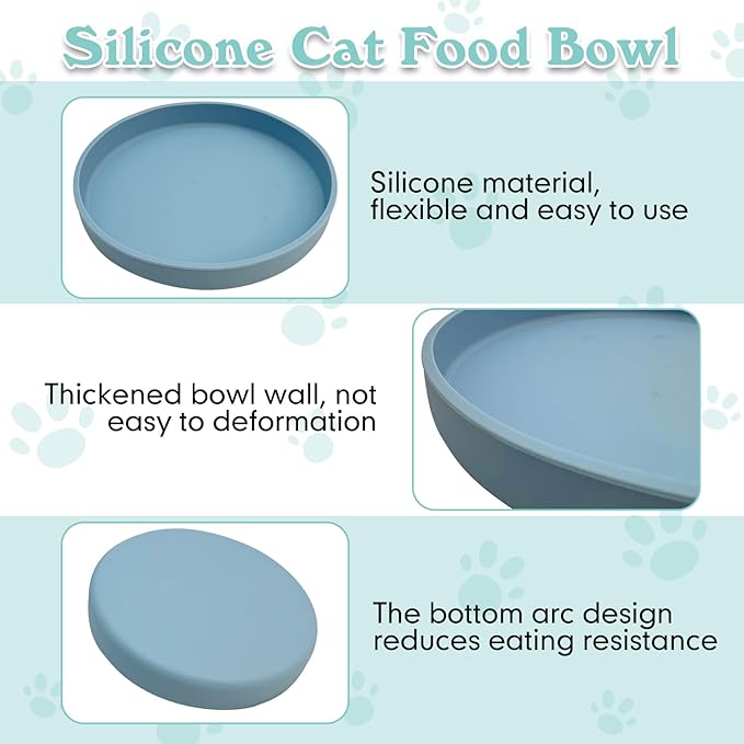 Silicone Cat Food Bowl Shallow Dishes 5.9in Wide Cats Bowls 3 Pcs Kitty Plates Relief Whisker Fatigue Puppy Feeding Bowl for Dry and Wet Food Indoor (Blue + Pink + Green)