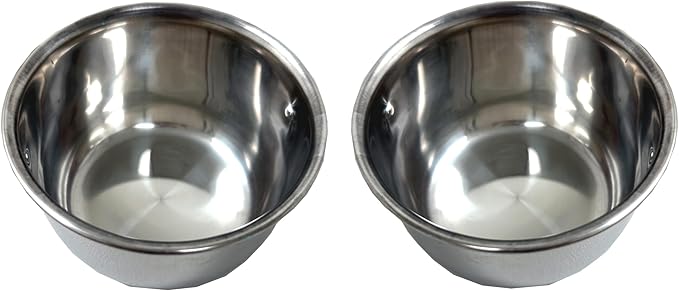 Four of 4-Inch No Rust Stainless Feeder Seed Water Food Replacement Cups with Adjustable Cage Holder for Bird Parrot Cage