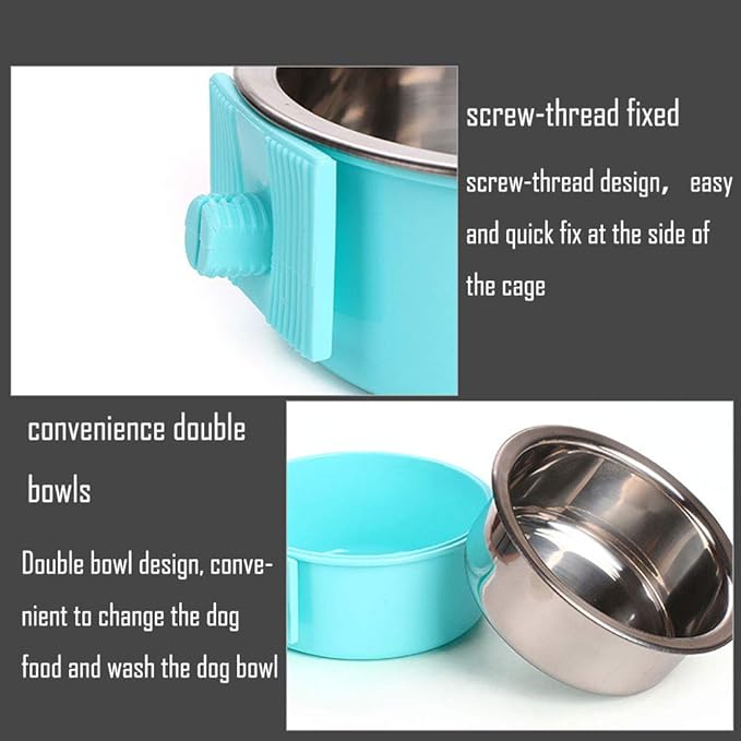 Luck Dawn Crate Dog Bowl, Stainless Steel Removable Hanging Food Water Bowl Crate Coop Cup,Pet Cage Bowls with Bolt Holder for Dog, Puppy, Cat, Rabbit, Bird,Small Animals (Small (Pack of 3))