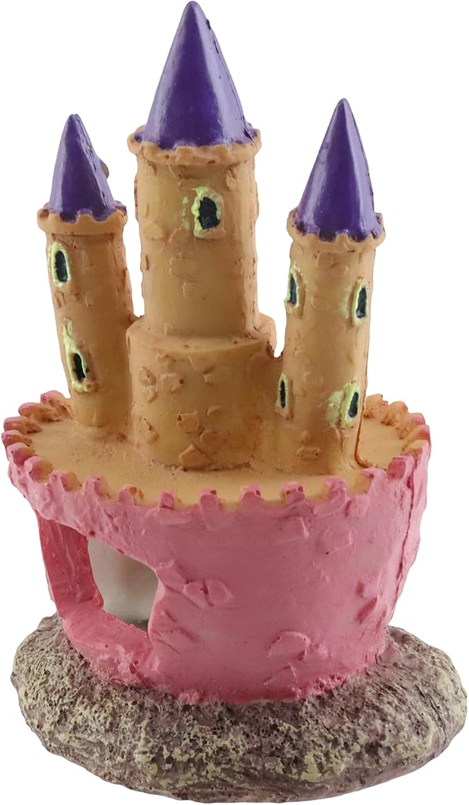 HEVSTIL 3D Resin Aquarium Castle, Cartoon Fish Tank Ornament Safe for Tanks | Available in multicolor & pink. Non-toxic, safe for all fish. Provides cave hideout for betta, shrimp, cichlids. Medium size