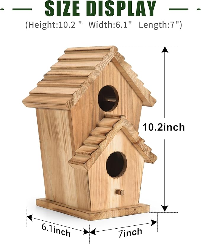 NATUREYLWL Bird Houses for Outside-2 Hole Wooden Outdoor Bird House,Wild Bird Box House,Nesting Box Birdhouse,Garden Bird Roosting