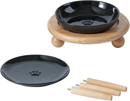 Havniva Elevated Cat Bowls, Ceramic Cat Food Bowl Whisker Friendly Cat Dishes, Kitten Food & Water Bowl with Two Heights Stand, Anti-Slip Raised Cat Food Plates