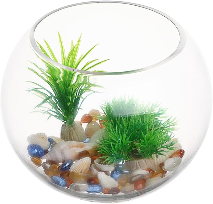 GANAZONO Glass Round Fish Tank 7.87X7.87X6.29 Inch Clear Small Fish Bowl Desktop Aquarium for Goldfish Home Office Wedding Decoration and Hydroponic Vase