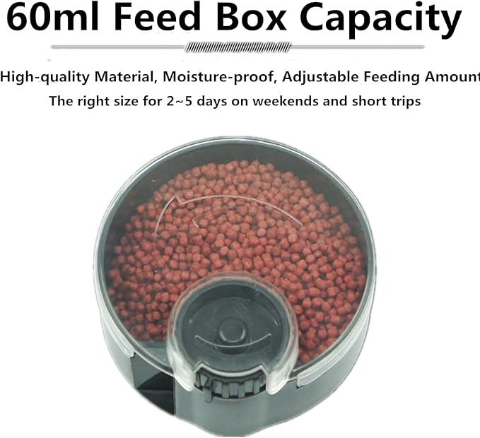 KEKETOPET Automatic Fish Feeder for Aquarium, Small Auto Fish Feeder Dispenser for Mini Tank and Pond, Suitable for Flakes and Pellets, Battery Operated, Battery NOT Included - Black