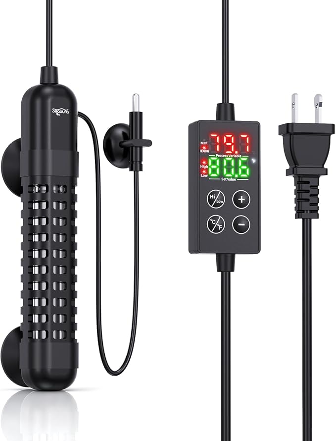 SEAOURA Small Aquarium Heater, 50W Fish Tank Heater 5-10 Gallon, Temp Probe | Adjustable Max & Min Temp Protection, 5.7 IN Submersible Heater with Auto Power-Off Intelligent Controller Fresh/Saltwater