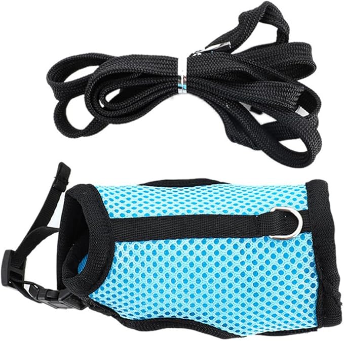 Rabbit Harness with Leash Set Escape Proof, Soft Bunny Mesh Vest Adjustable Buckle for Ferret Guinea Pig Hamster Walking Small Animal Pets Rat, Gray XL