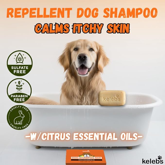 Kelebs Dog Shampoo for Smelly Dogs | Natural Dog Deodorizing Shampoo Bar with Citrus Essential Oils | Eco-Friendly | Zero Plastic Waste | Vegan | 3 Pack