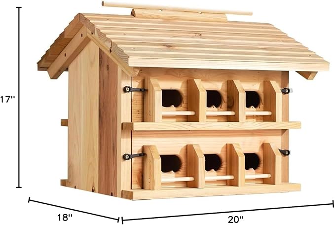 CEDAR ALPHA Purple Martin House Birdhouse for Outside, Starling Resistant Opening, with 12 Hole Rooms for Outdoor,Solid Western Red Cedar Wood Construction, Post Mountable, Bird House for Outside