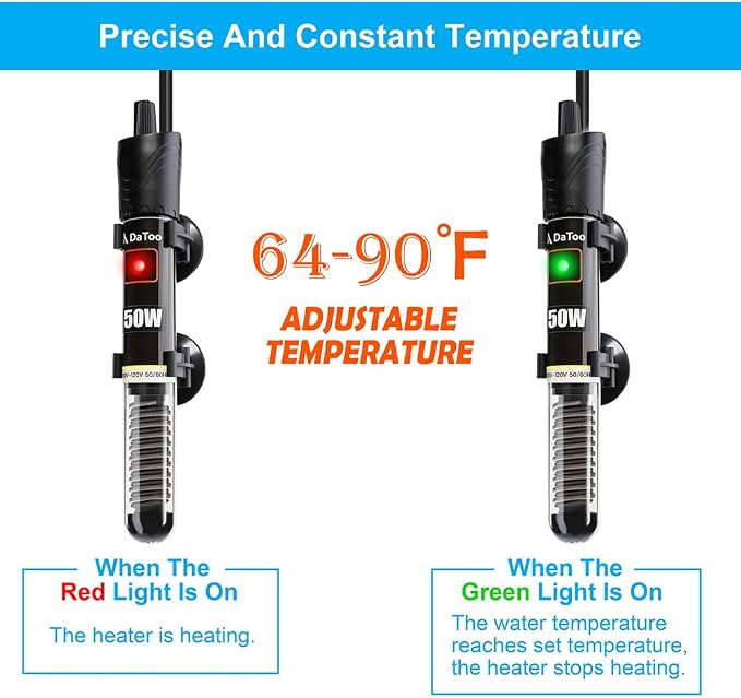 DaToo Mini Aquarium Heater 100W Small Fish Tank Heater 100 Watt with Free Thermometer Sticker(100W)