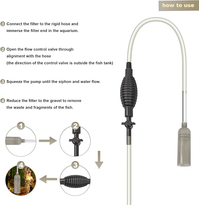 Fish Tank Cleaning Essentials: 8.5ft Aquarium Vacuum, Gravel Vacuum, and Siphon Pump for a Spotless Aquarium