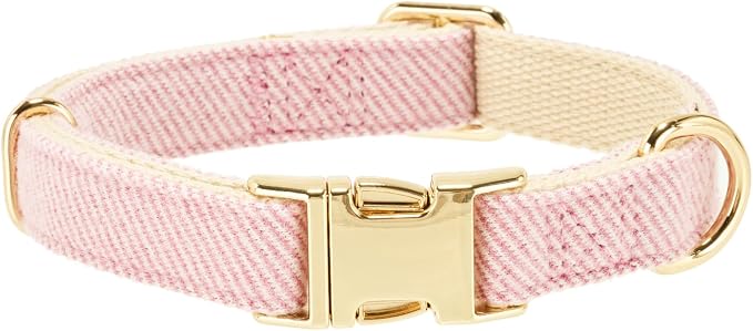 Luxury Soft Cotton Tweed Fabric Dog Collar & Leash Set with Gold Buckle – Durable Fabric, Stylish Design for Everyday Walks(Medium Pink)