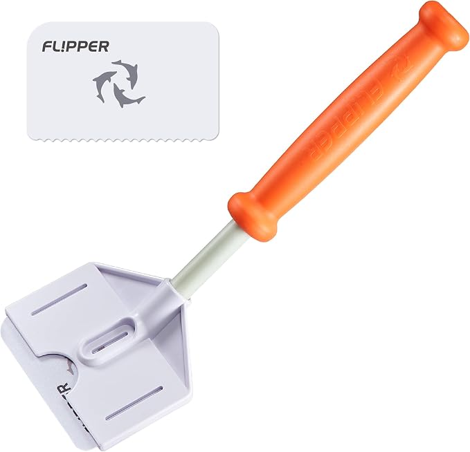 FLIPPER Platinum Stubby Hand Algae Scraper – Aquarium Glass & Acrylic Cleaner with Precision Scraper Blade, Fish Tank Cleaning Tool for Freshwater & Saltwater Aquariums (10” Rigid Shaft)