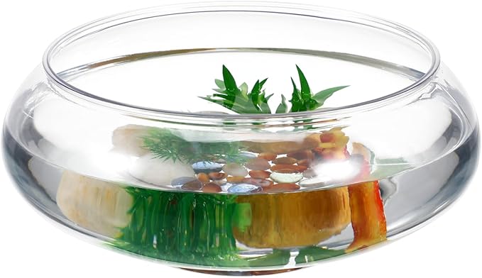 DECHOUS Clear Round Fish Bowl Plastic 7.4 Inch Shallow Vase Bubble Fish Bowl Terrarium Aquatic Plant Pot for Home Decoration Table Centerpiece, 94oz