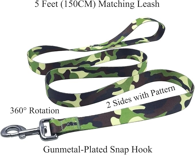 Dog Collar Leash Set, Camouflage Pattern, Polyester Material, Adjustable Collar and 5ft Matching Leash, for Puppy Dogs.(XS, Camo)