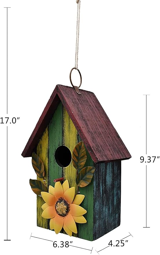 Morning View Wooden Bird Houses for Outside Decorative Hanging Nest Box Birdhouse Spring for Outdoor Small Birds Bluebird Finch Cardinals Wren Garden Yard 9.37 Inch Tall (Green)