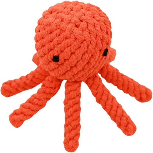 Ollie the Octopus Dog Toy Tough 4 Inch Handmade Eco Cotton Rope Dog Toy Octopus with Natural, Non-Toxic Dyes - Dog Octopus Toy for Small Dogs (Orange, Small)