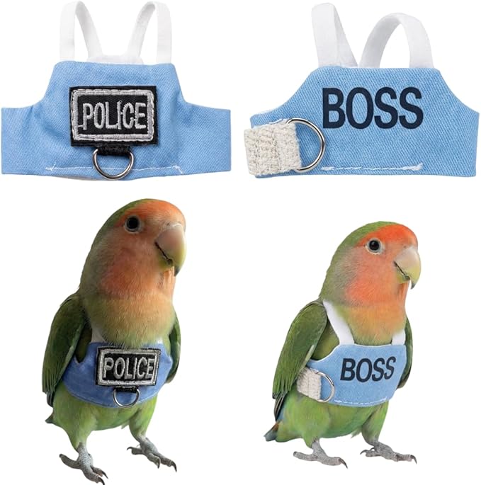 2 Pack Bird Flight Suit Vest, Adjustable Parrot Harness Clothes with Cute Design, Anti-Bite Outdoor Training Outfit for Parakeet, Cockatiel, Conure, Quaker, Budgie (S,Without Leash)