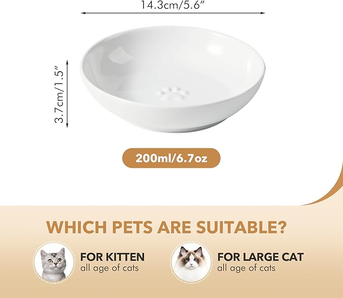 Havniva 5.7'' Ceramic Wide Whisker Friendly Cat Dishes, Set of 3 Ceramic Cat Bowls, Indoor Kitten Feeding Food& Water Dish to Prevent Whisker Fatigue(3 Pcs)