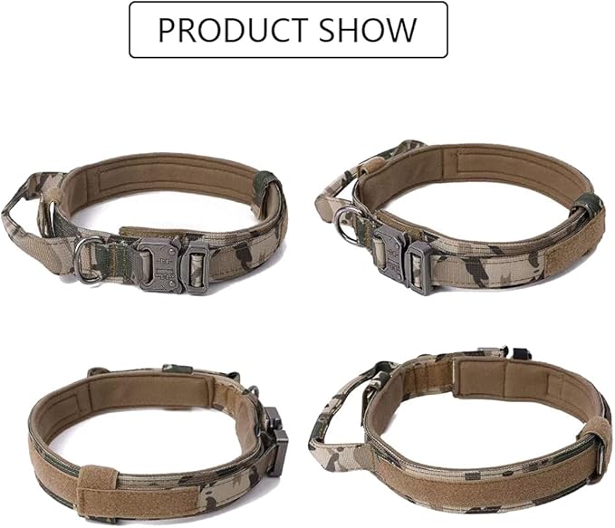 Xqpetlihai Tactical Dog Collar Adjustable Military Nylon Dog Collar with Control Handle and Heavy Duty Metal Buckle for Medium and Large Dogs (Camo,M)