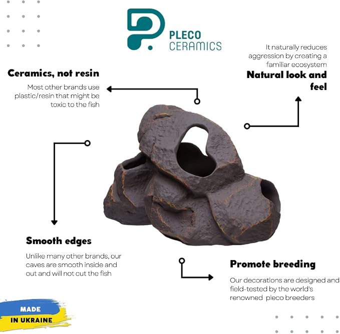 Aquarium Ceramic Decorations Cave Betta Stone Decor - Aquarium Fish Tank Hideway Decor for breeding Cichlids Plecos Betta Toys Hideout (Magma Rock)