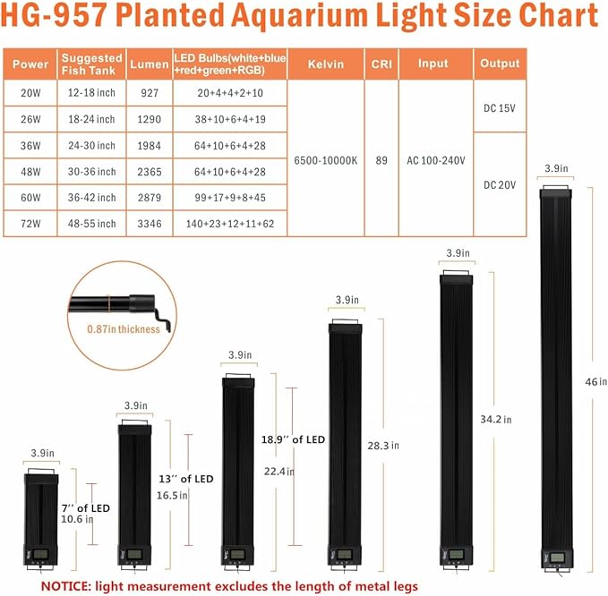 hygger Auto On Off LED Aquarium Light Dimmable 7 Colors Full Spectrum Fish Tank Light Fixture for Freshwater Planted Tank Build in Timer for 36-42 Inch Long Aquariums